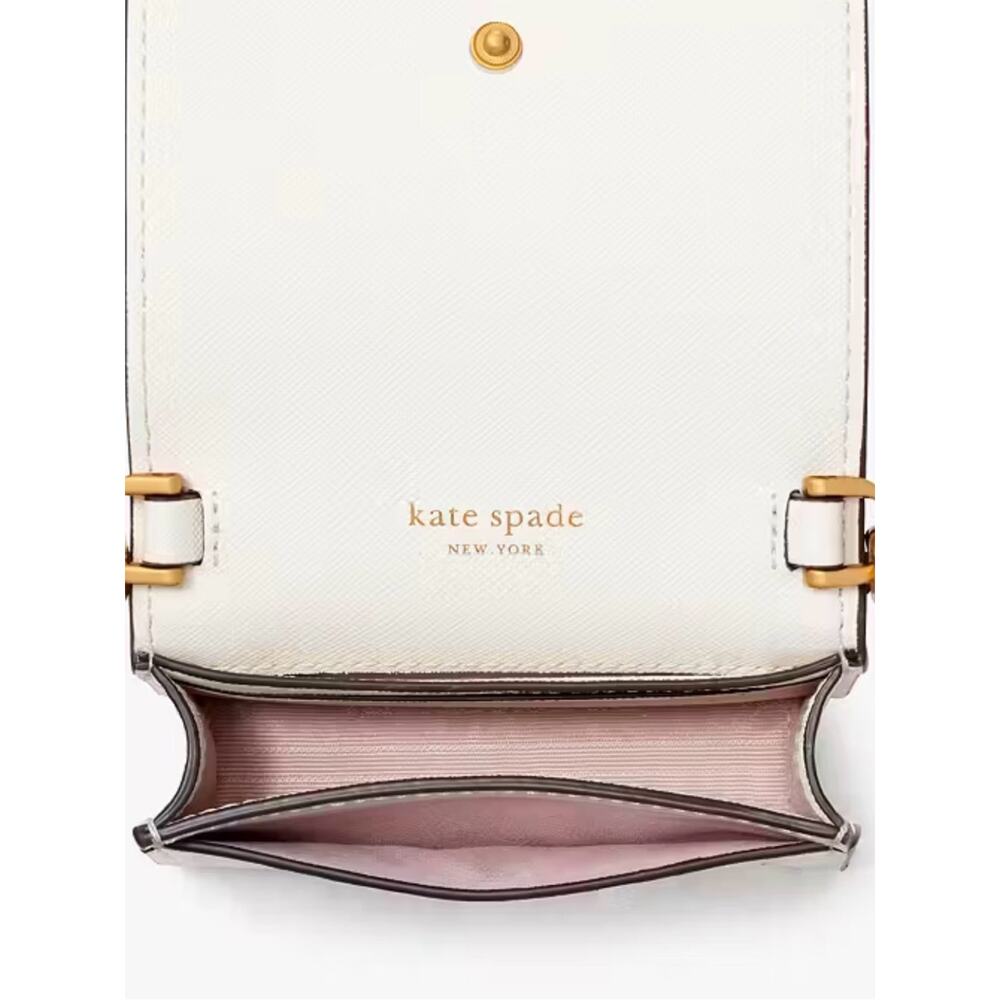 kate spade Cream Mini Saffiano Crossbody with Gold Chain & Crystal Accents - Picture 7 of 8